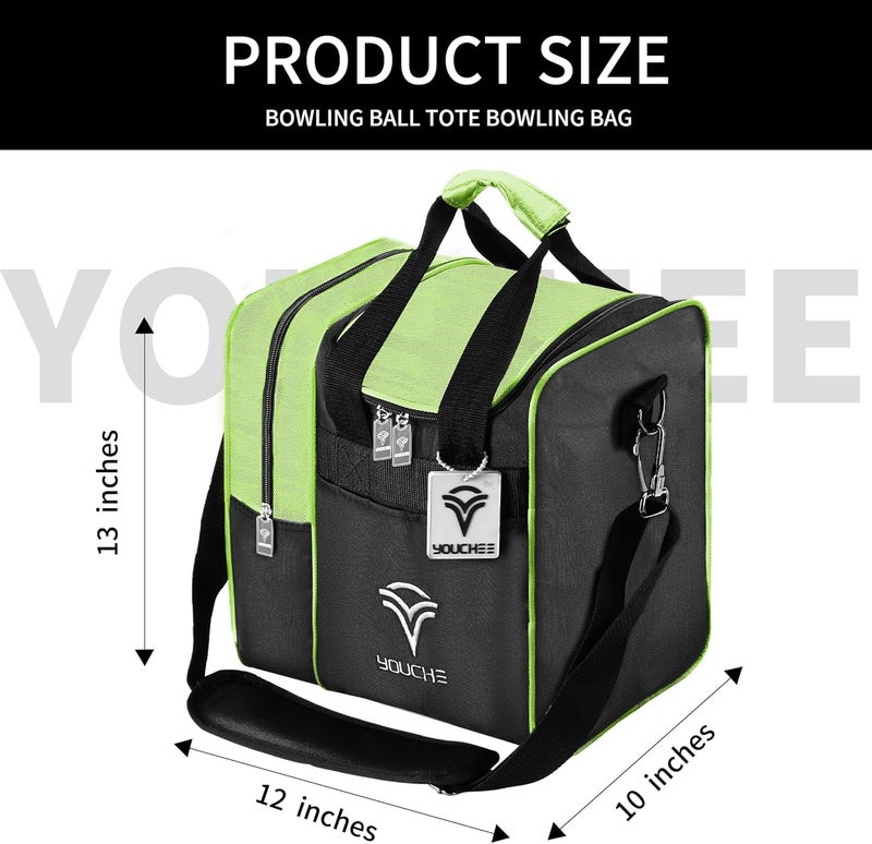 Yoochee Single Ball Bowling Tote Bag with Padded Ball Holder, Fits Bowling Shoes Up to Men’s Size 14, Durable Full-Size Bowling Bag with Accessory Pockets for Practice & League Play - Image 2